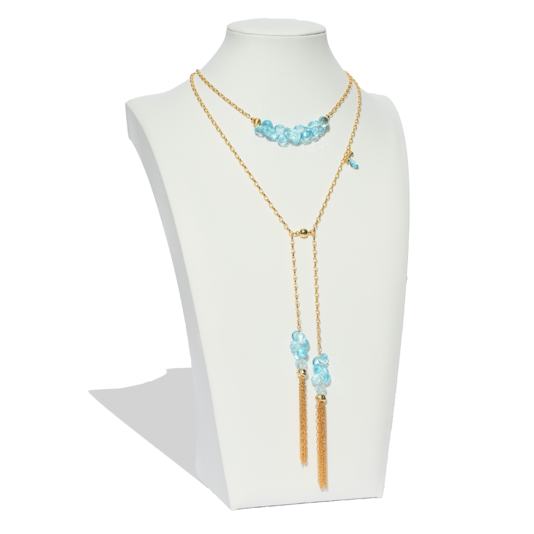24K Swiss Blue Topaz Wrap Necklace, Bracelet & Charm Earring Set Special!