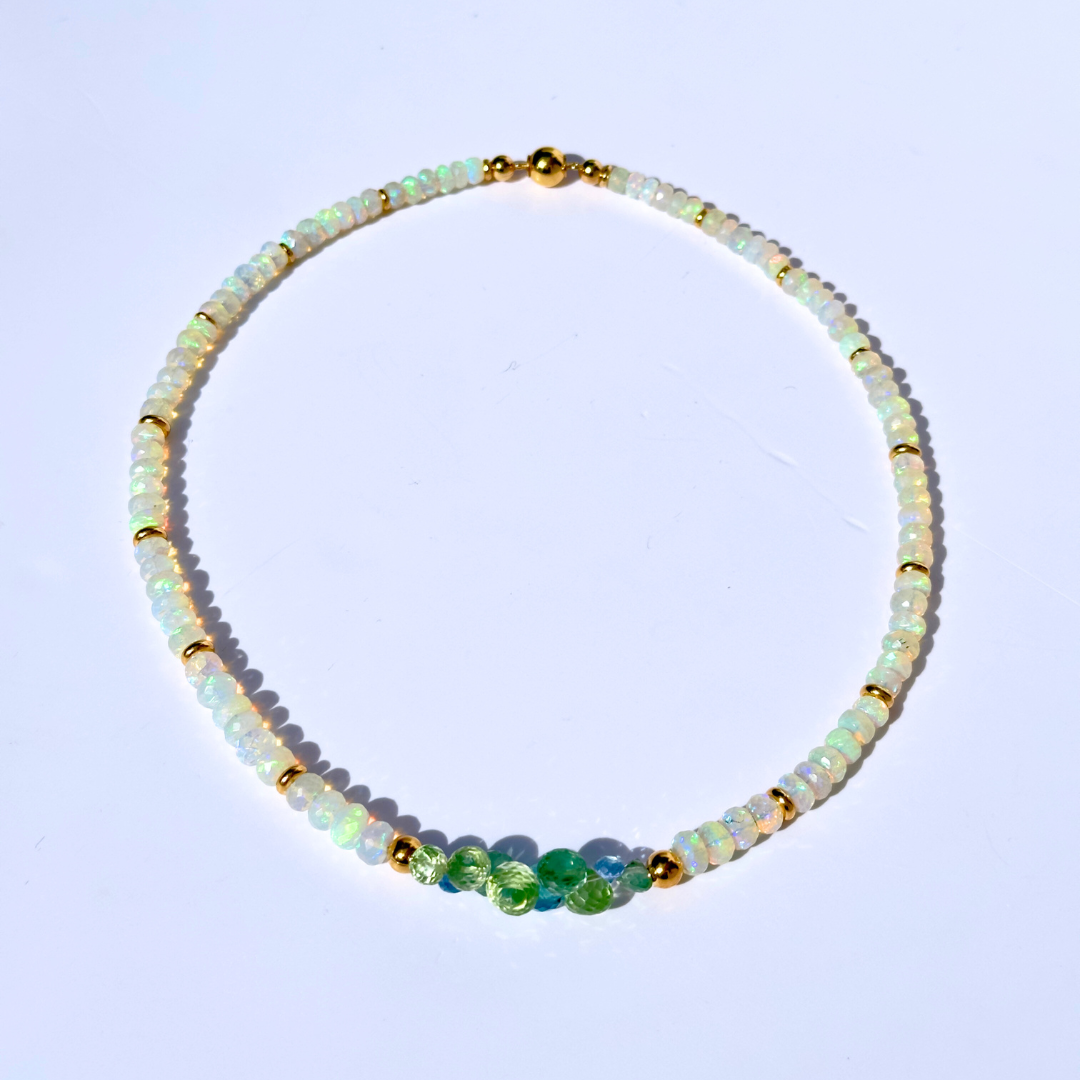24K Gold Vermeil, Top Quality Opal & Green Sapphire Short Necklace
