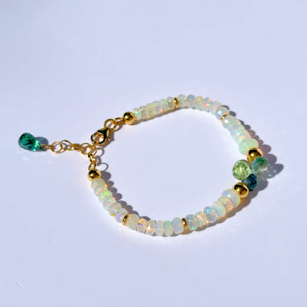 24K Gold Vermeil, Top Quality Opal & Green Sapphire Bracelet