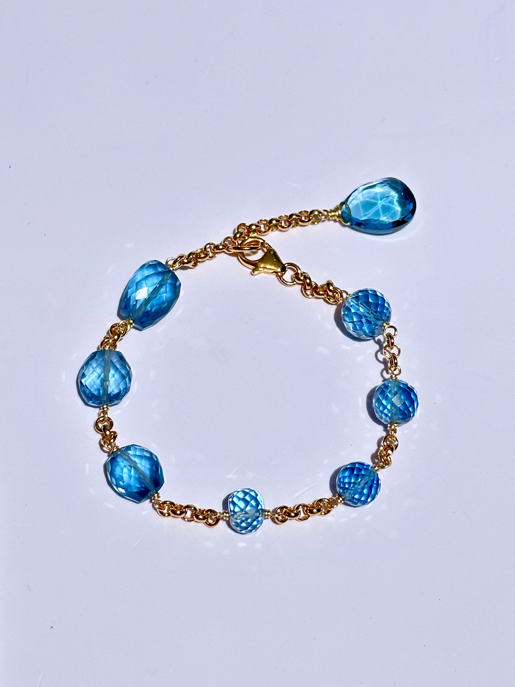 24k Gold Vermeil & London Blue Topaz Faceted Nugget Bracelet