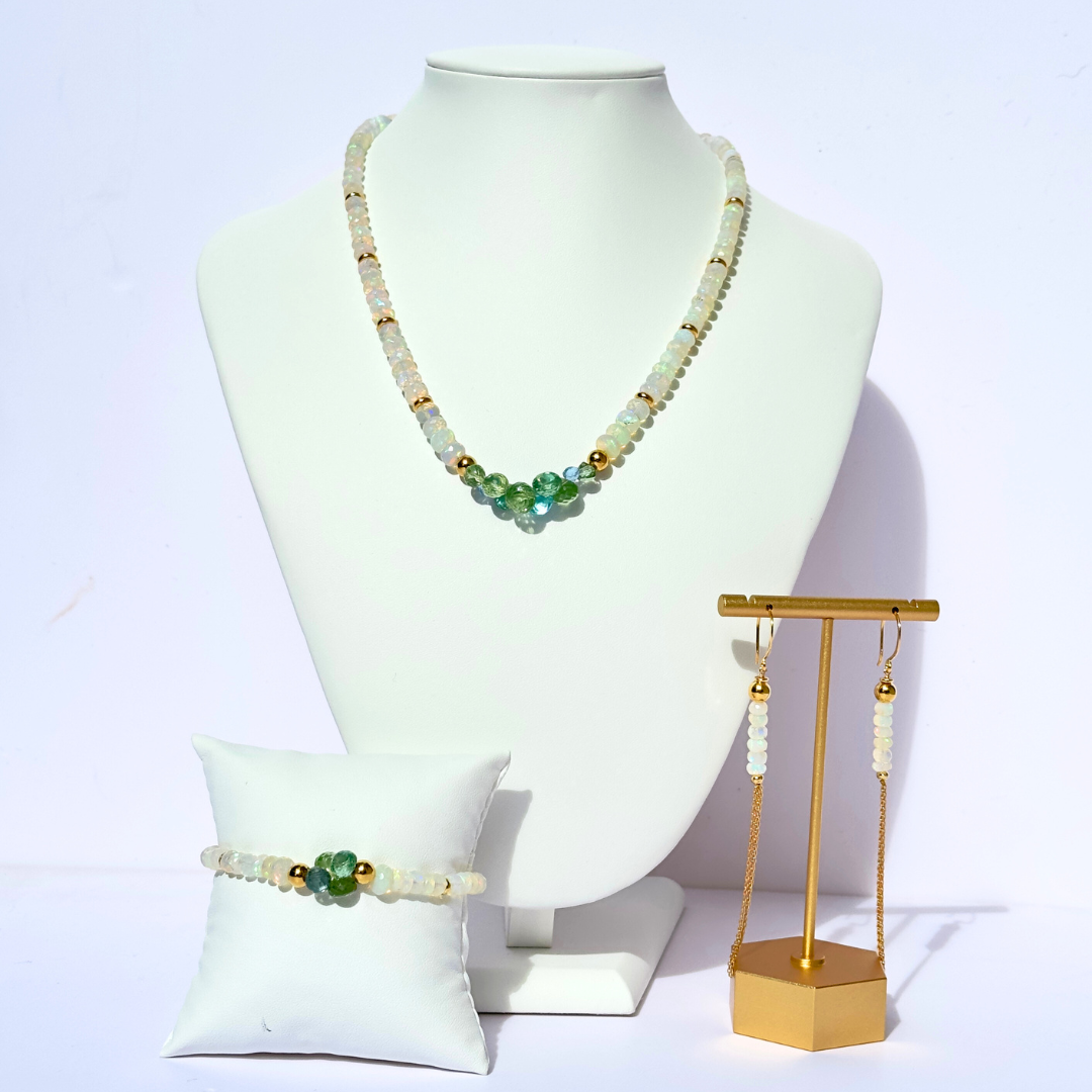 One-of-a-Kind 24K Gold Vermeil, Premium Opal & Green Sapphire Set Special!