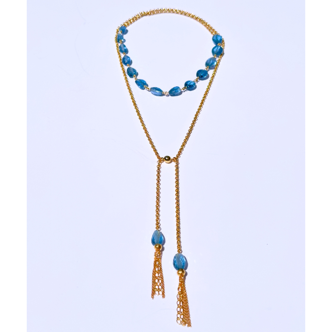 24K Faceted London Blue Topaz Wrap Necklace, Bracelet & Earring Set