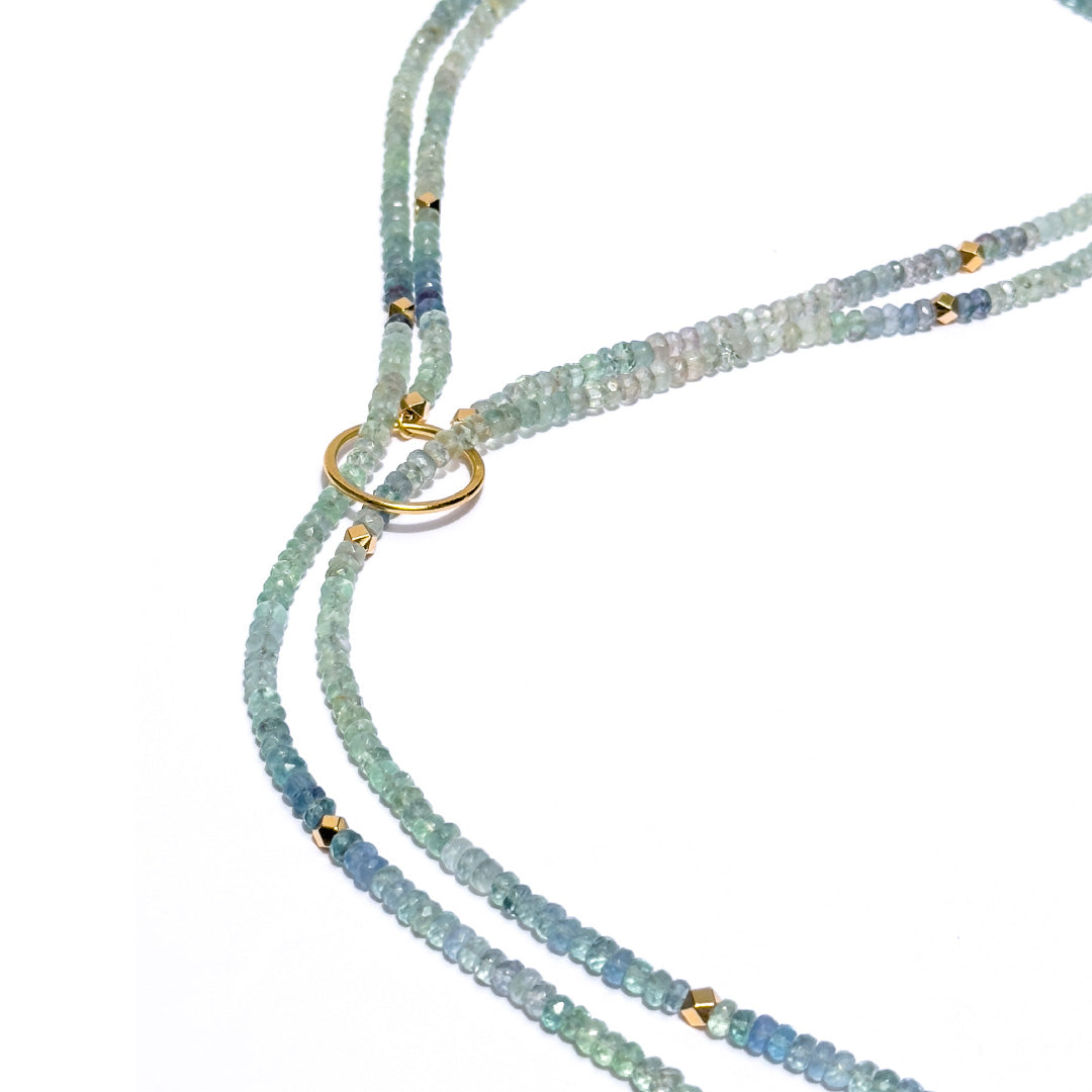 Long Lariat Necklace w/ Rare Premium Blue Fluorite, Teal Blue Topaz & 24K Gold Vermeil &