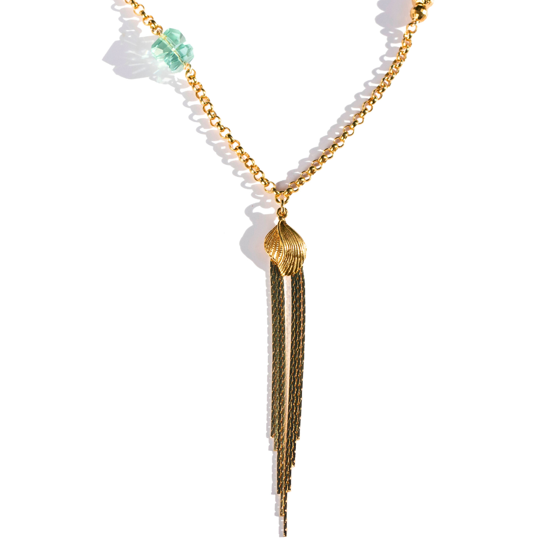 24k Gold Vermeil Long Station Necklace with Watery Green Amethyst