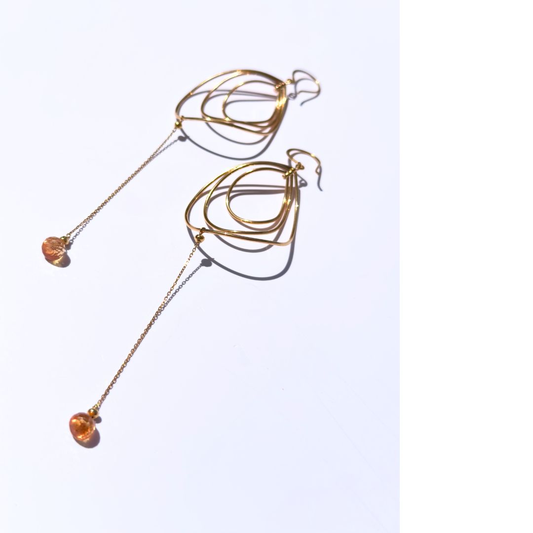 24K Gold Vermeil & Padparadscha Layered Modern Hoop Earrings