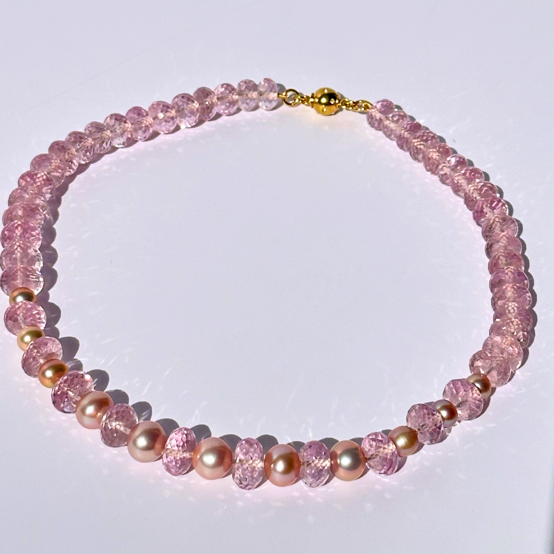 Premium Sri Lankan Pink Spinel & Hand Selected Pink Edison Pearl Short Necklace