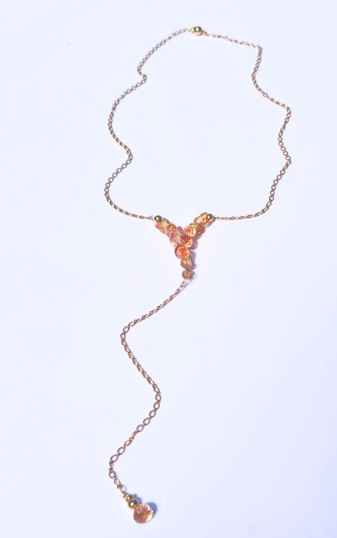 Rhapsody in Padparadscha Sapphire Lariat Necklace