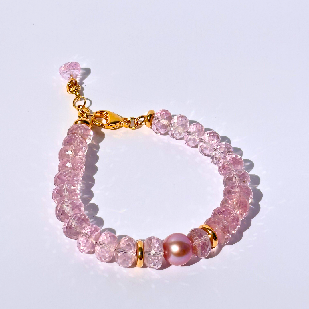 Premium Sri Lankan Pink Spinel & Hand Selected Edison Pearl Bracelet, 24K Gold Vermeil