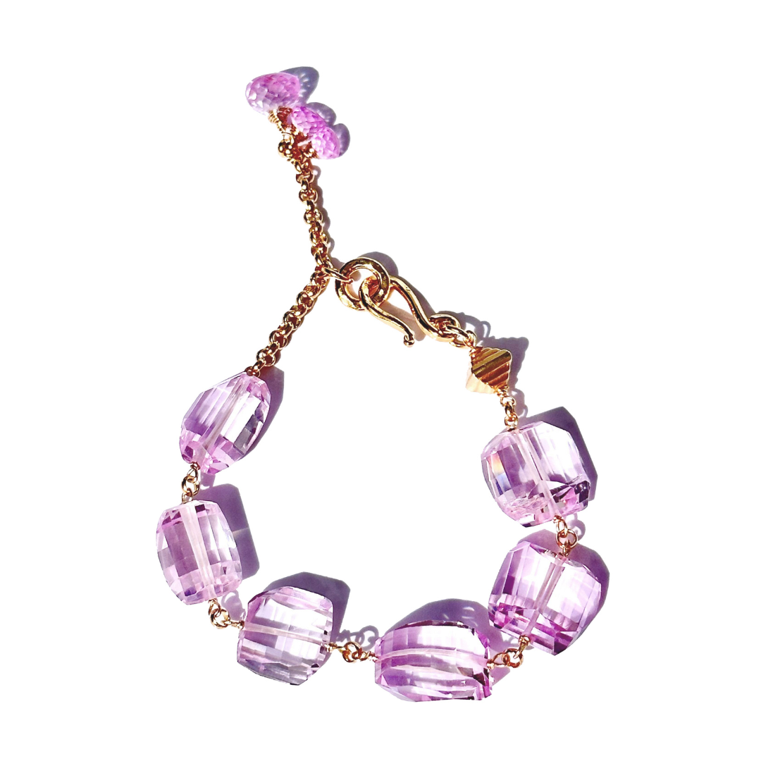 24K Gold Vermeil Statement Bracelet w/ Stunning Light Pink Spinels