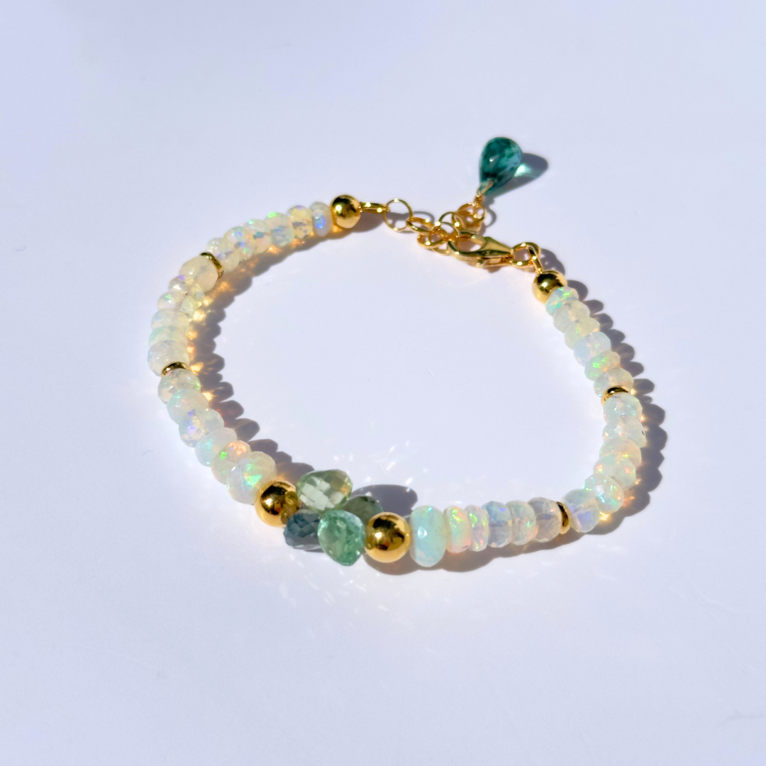24K Gold Vermeil, Top Quality Opal & Green Sapphire Bracelet