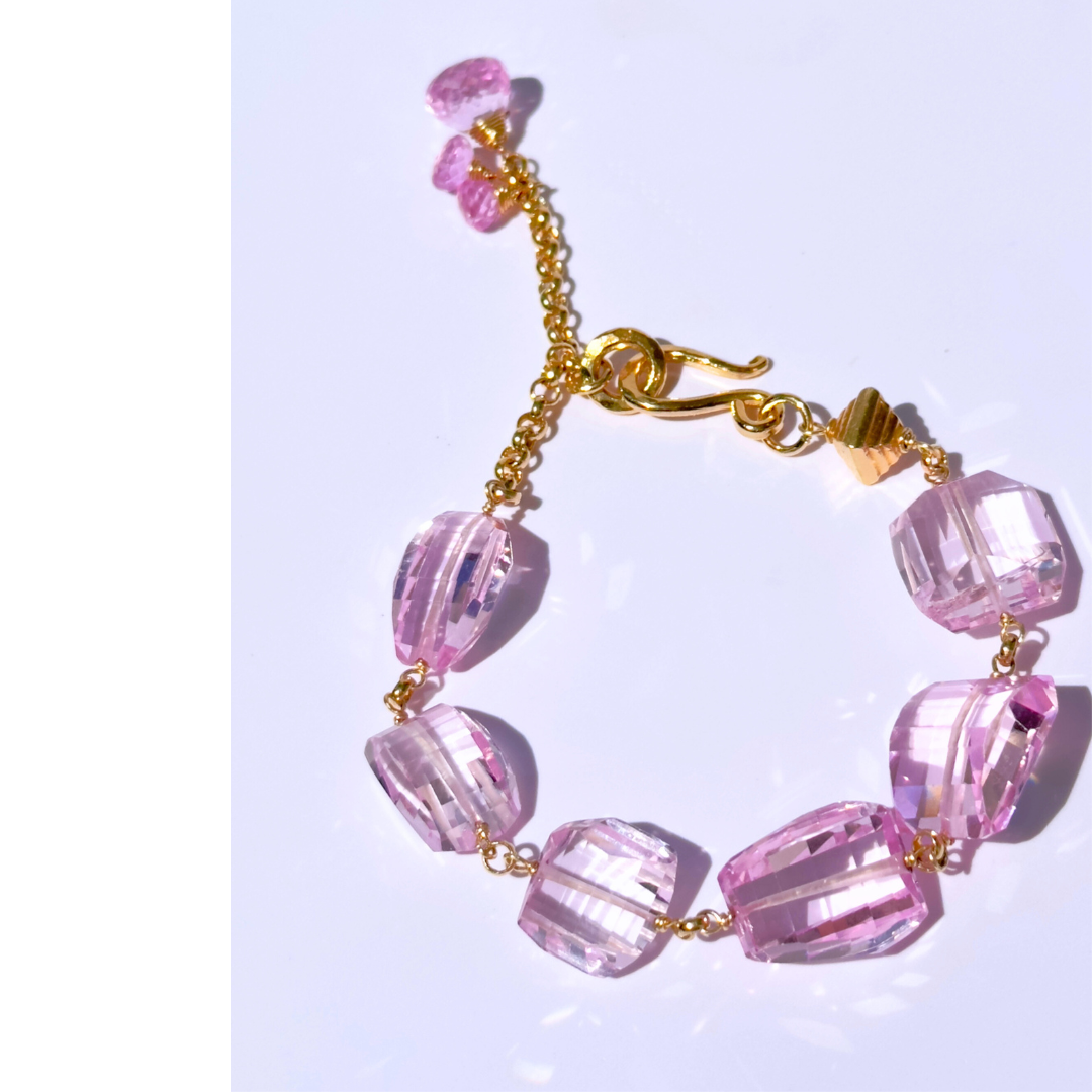 24K Gold Vermeil Statement Bracelet w/ Stunning Light Pink Spinels