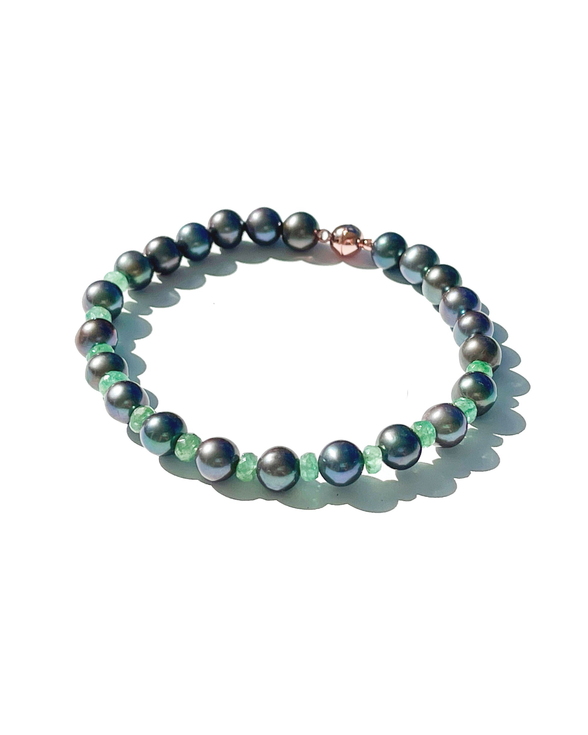 Men's Black Pearl Bracelet with Hand-Selected Colombian Emeralds