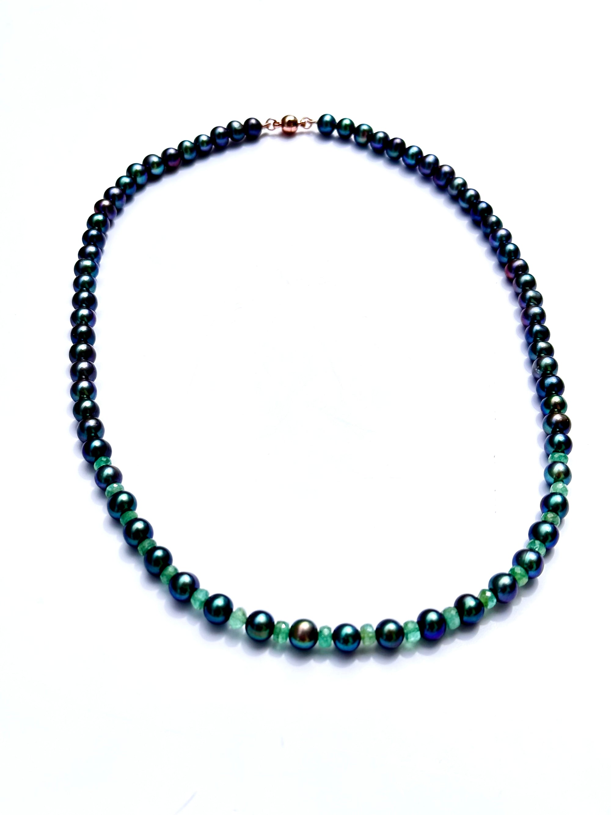 Men's Black Pearl & Colombian Emerald Necklace