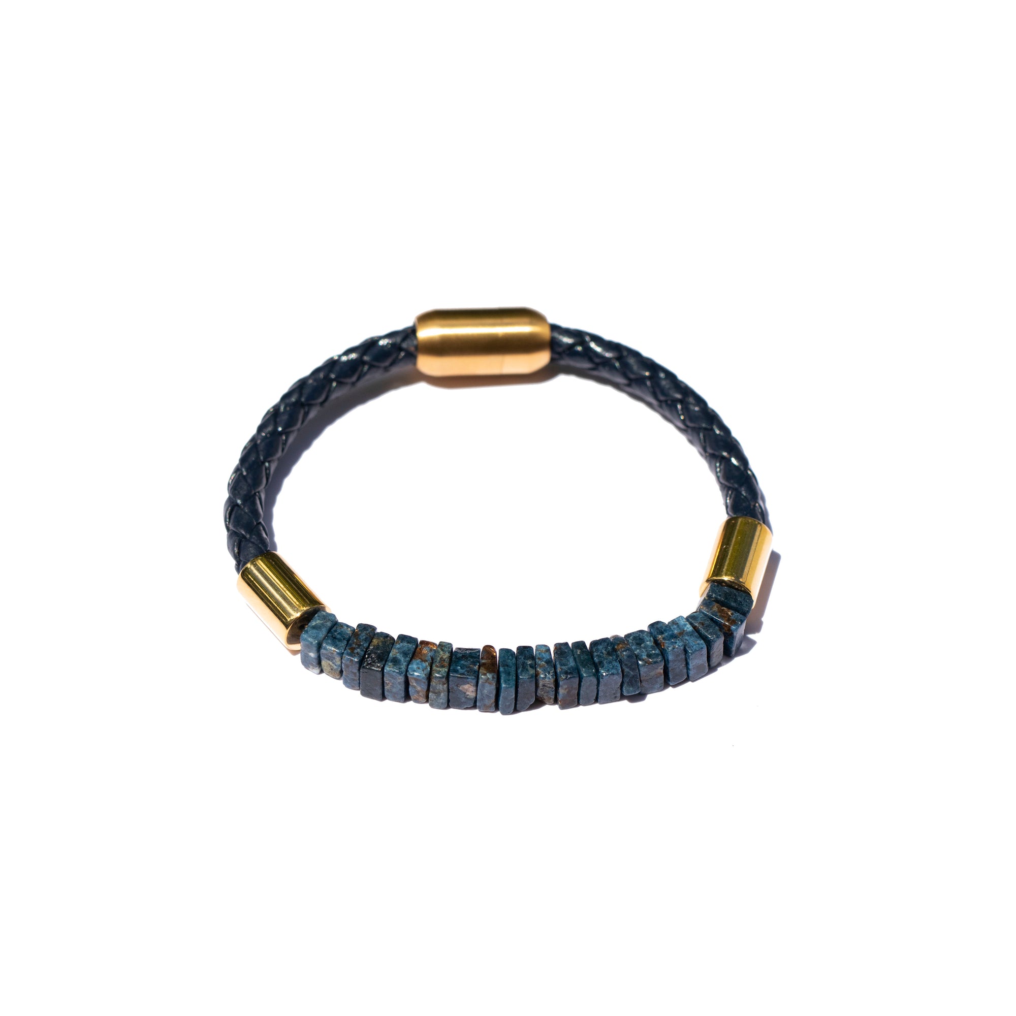 Storyteller Collection: Cobalt Blue Pegmatite with Orange Spinel, 24k Gold Vermeil & Leather Bracelet
