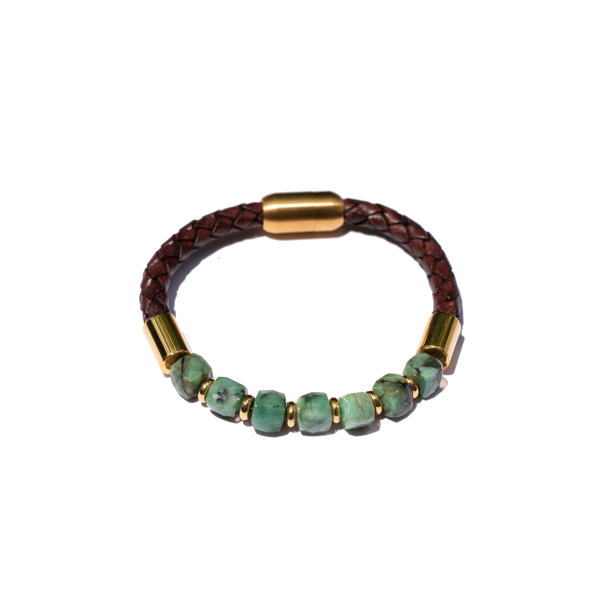Storyteller Collection: Raw Colombian Emeralds, 24k Gold Vermeil & Leather Bracelet