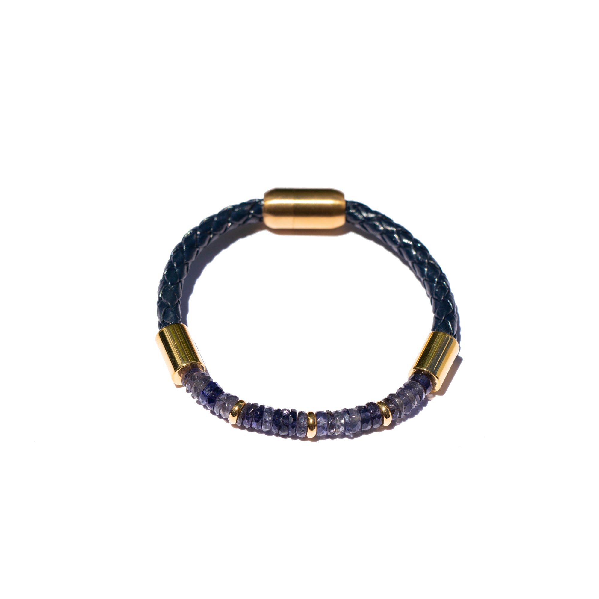 Storyteller Collection: Iolite "Water Sapphire", 24K Gold Vermeil & Leather Bracelet