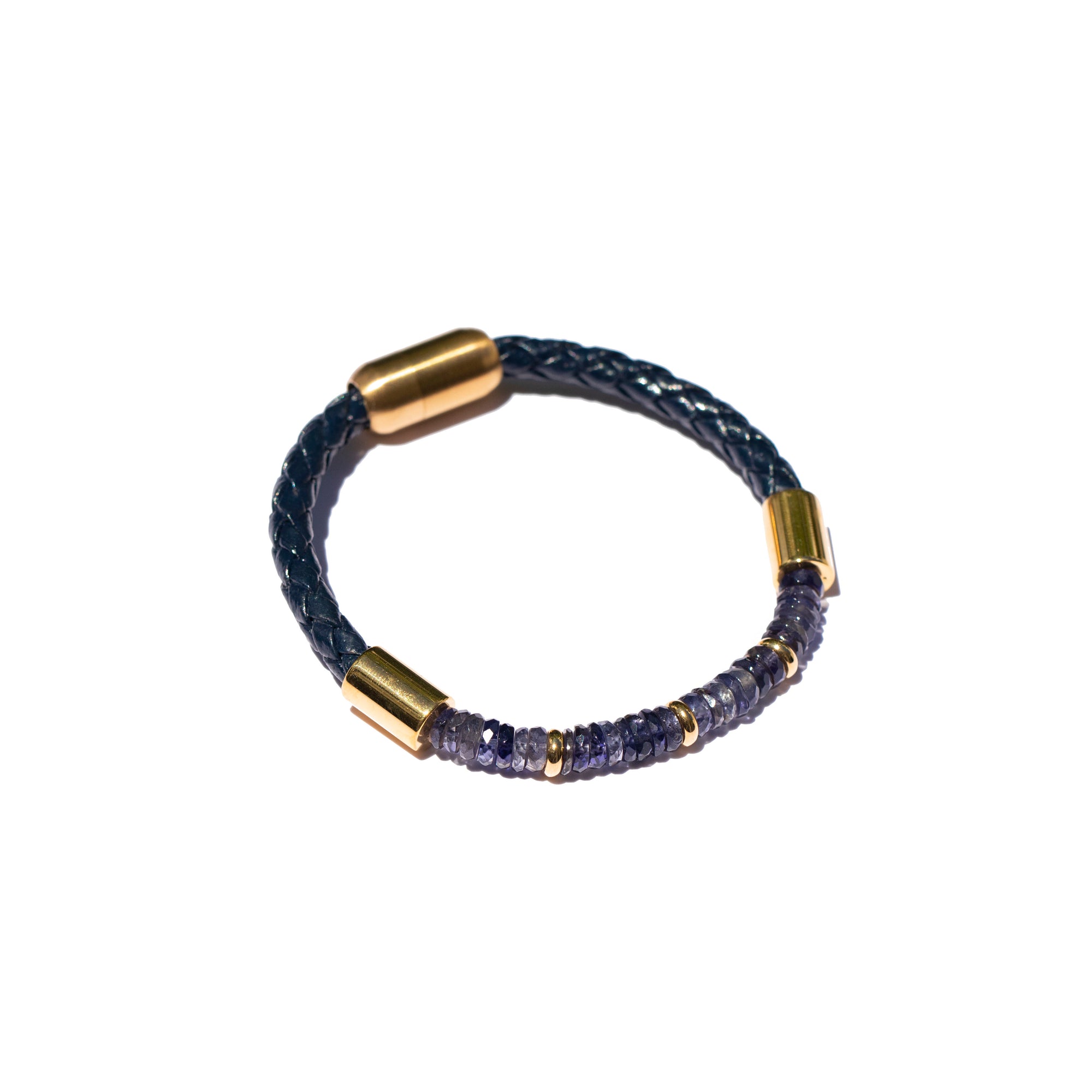 Storyteller Collection: Iolite "Water Sapphire", 24K Gold Vermeil & Leather Bracelet