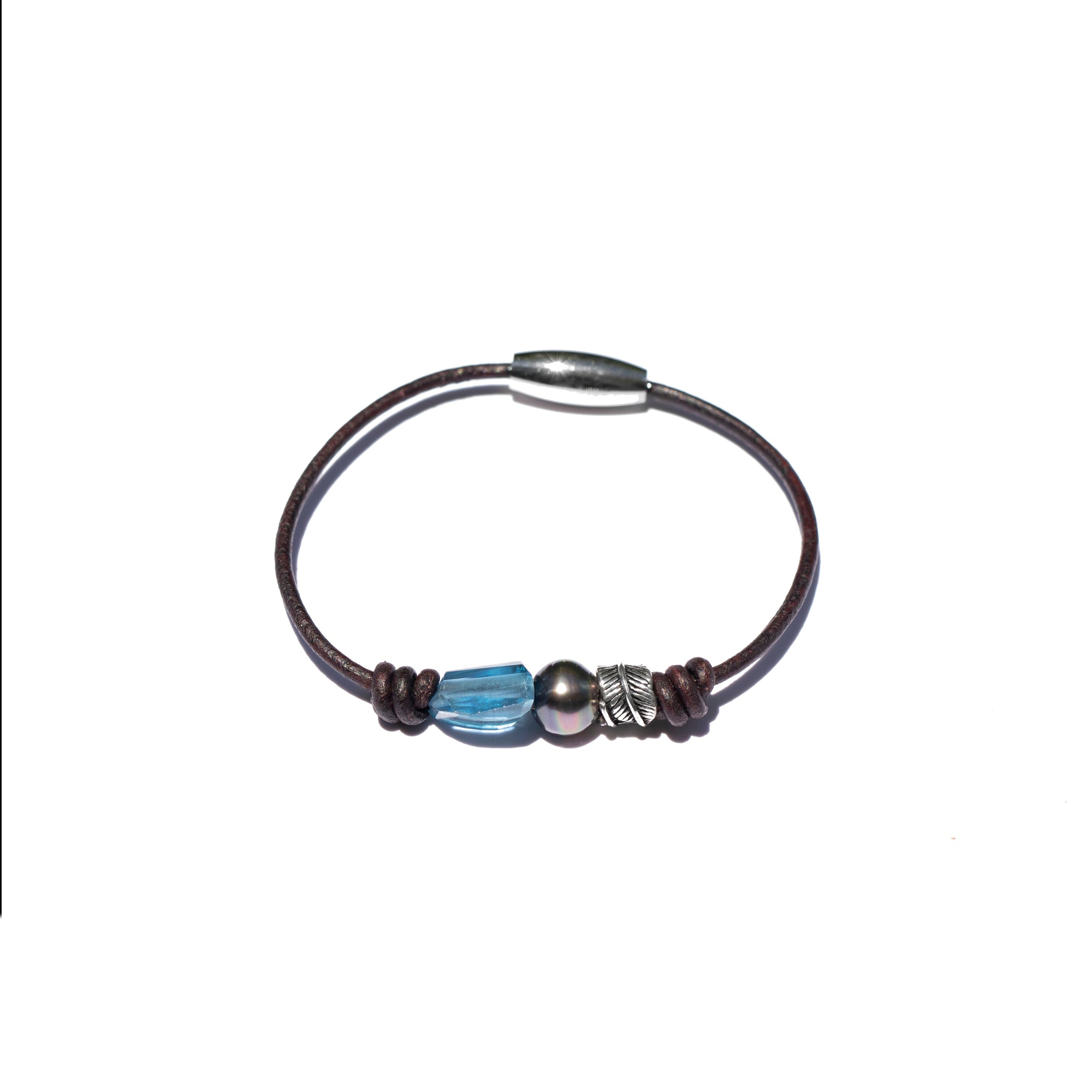 Storyteller Collection: 925 Sterling Silver Banana Leaf, Blue Topaz & Tahitian Pearl