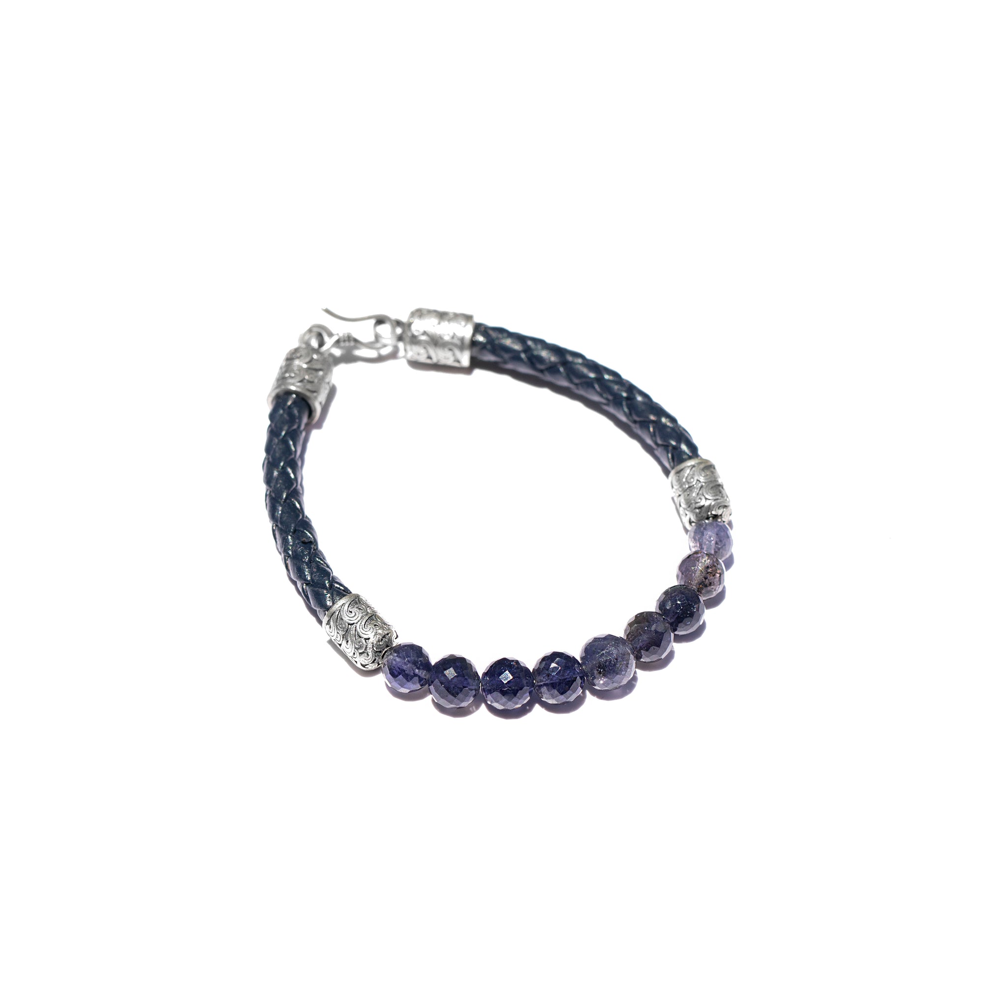 Storyteller Collection: Navy Blue Leather, Iolite & Ocean Inspired Handcrafted Silver Bracelet