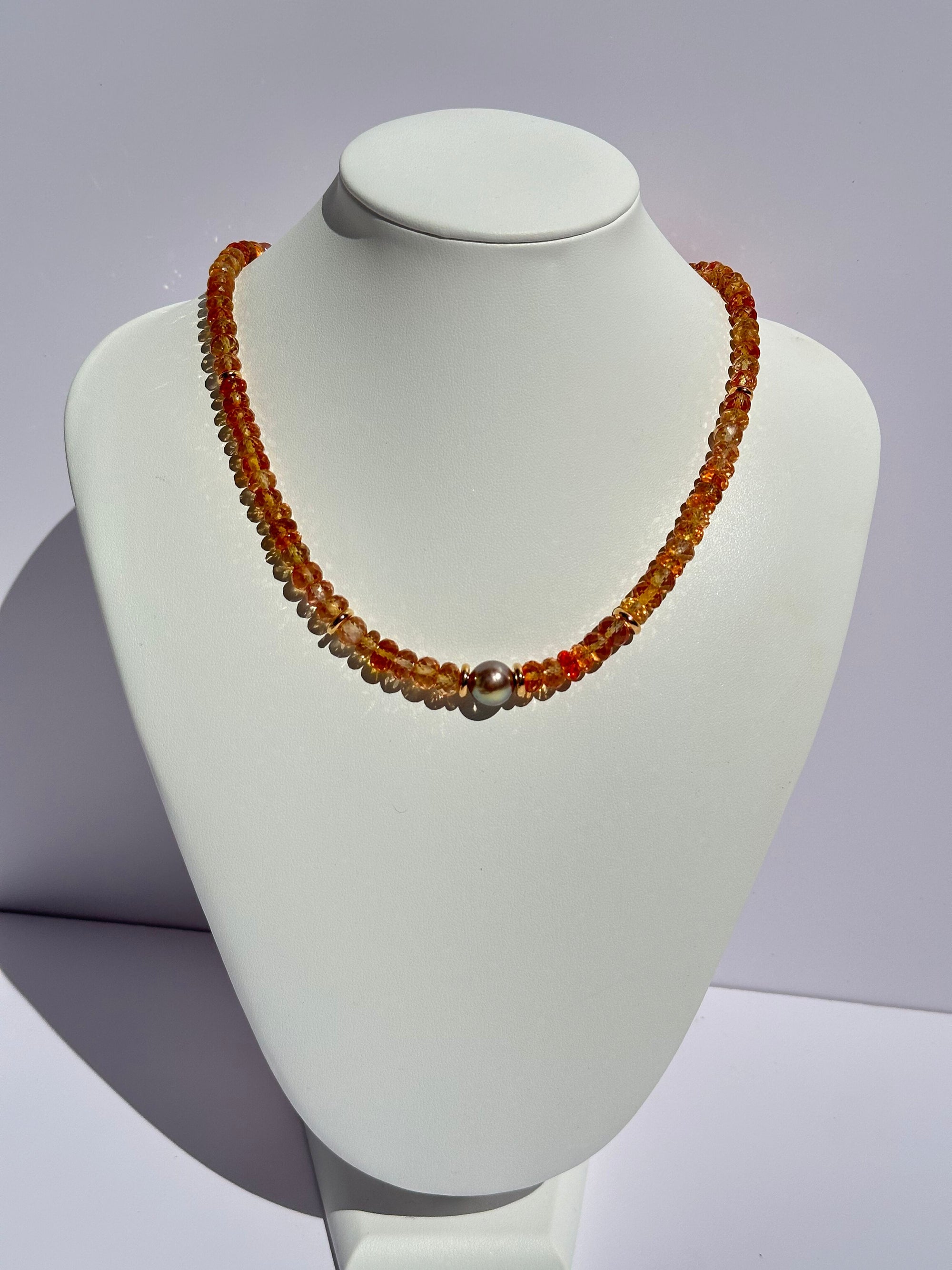 Gorgeous Padparadscha Sapphire Collar Necklace with Premium Edison Pearl & 18K Gold Focal