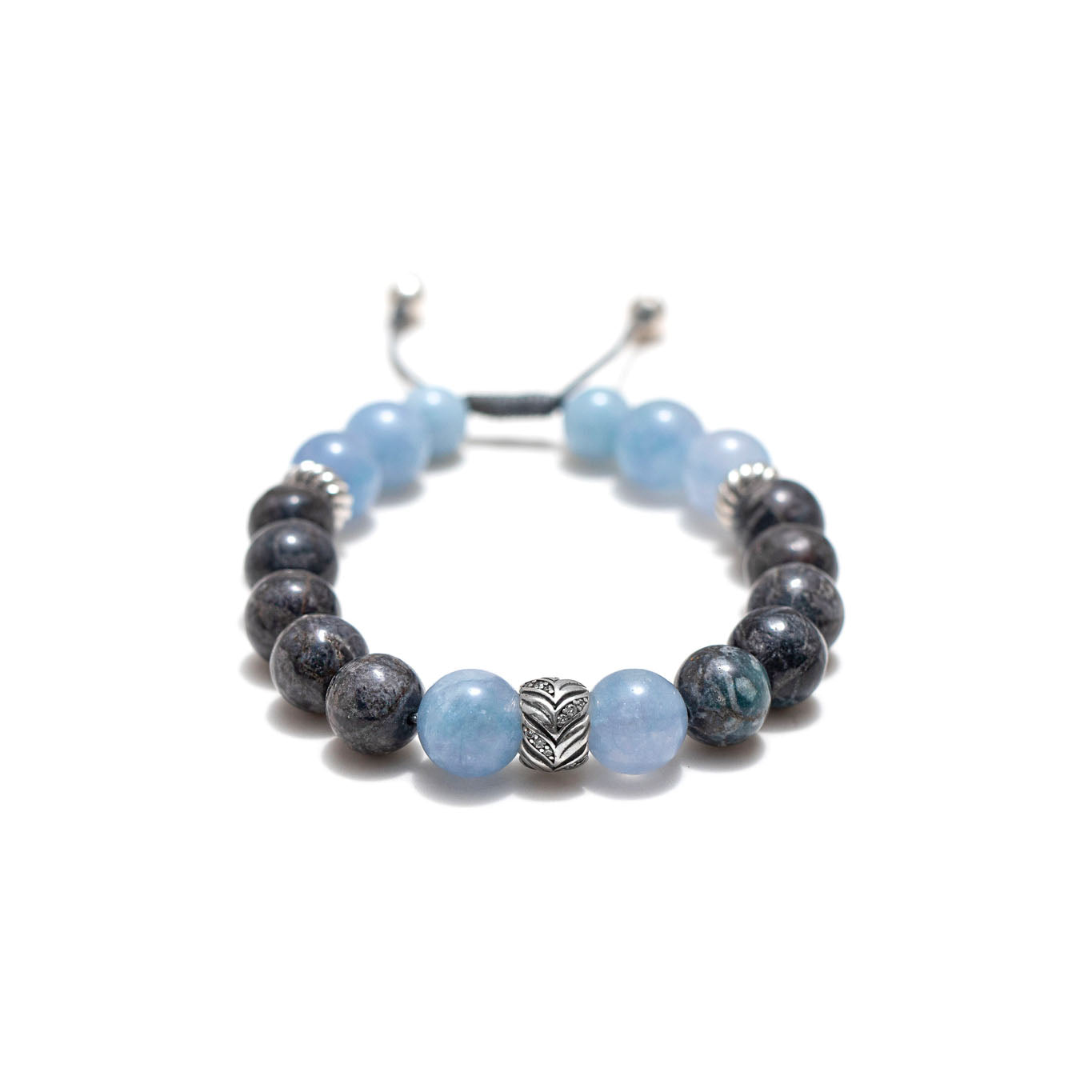 Beaded Silver Wave, Rare Magnesite & Smoky Blue Aquamarine Bracelet
