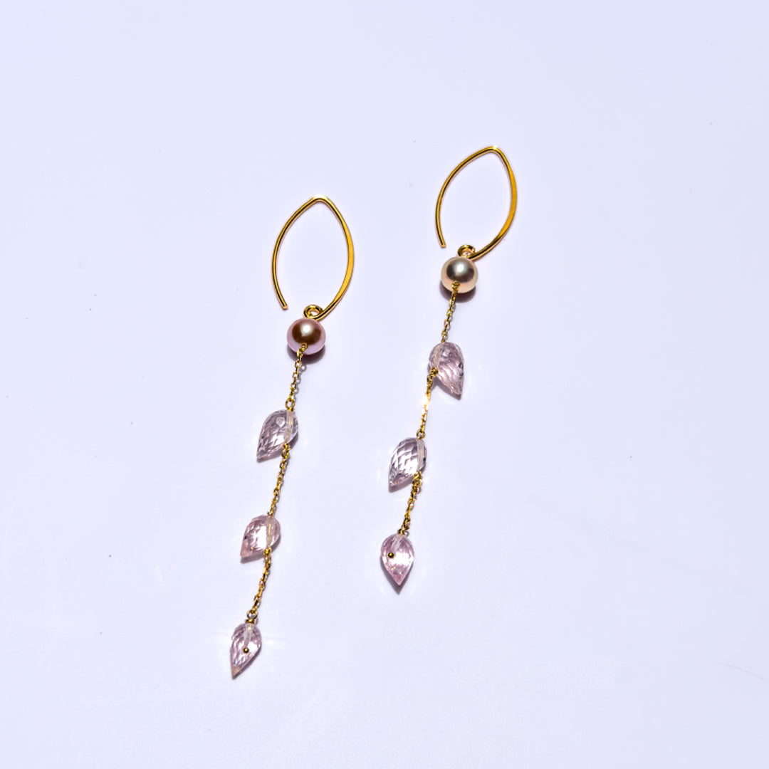 24K Gold Vermeil Drop Earrings with Hand Selected Edison Pearls, and Premium Faceted Morganite Tear Drops