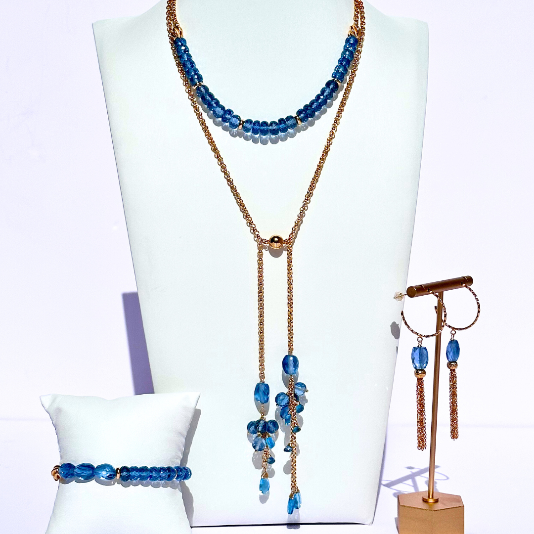London Blue Topaz Wrap Necklace , Bracelet & Earrings Special Set!