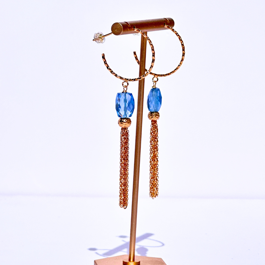 24K Gold Vermeil & London Blue Topaz Tassel Hoop Earrings