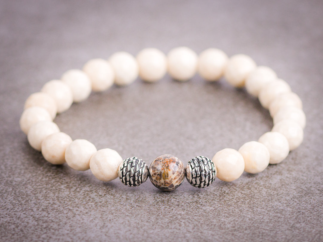 Silver, Lava Bead & Conch Shell Bracelet - Men's Bracelets