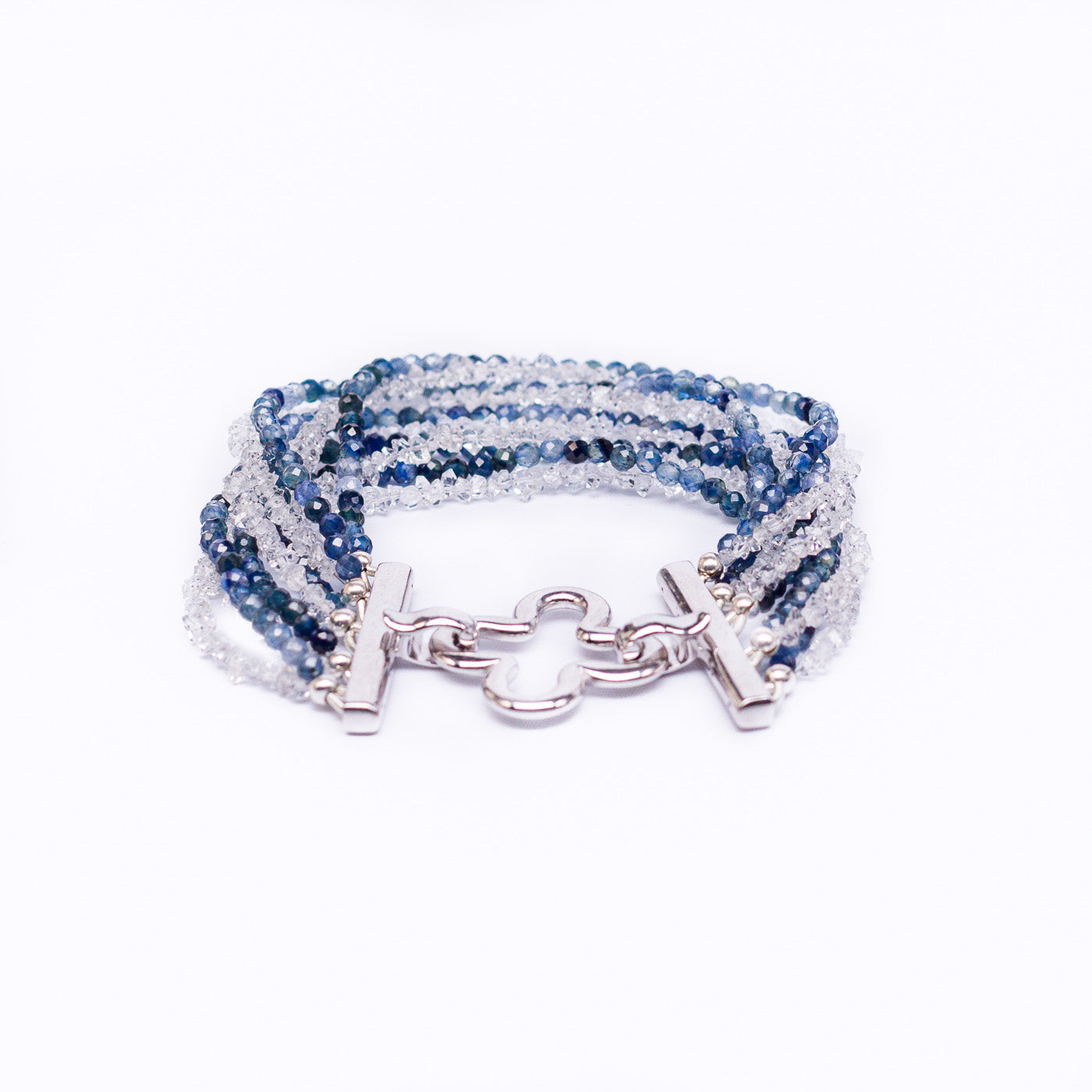 Sparkling Blue Sapphire, Herkimer Diamond & Fine Silver Bracelet