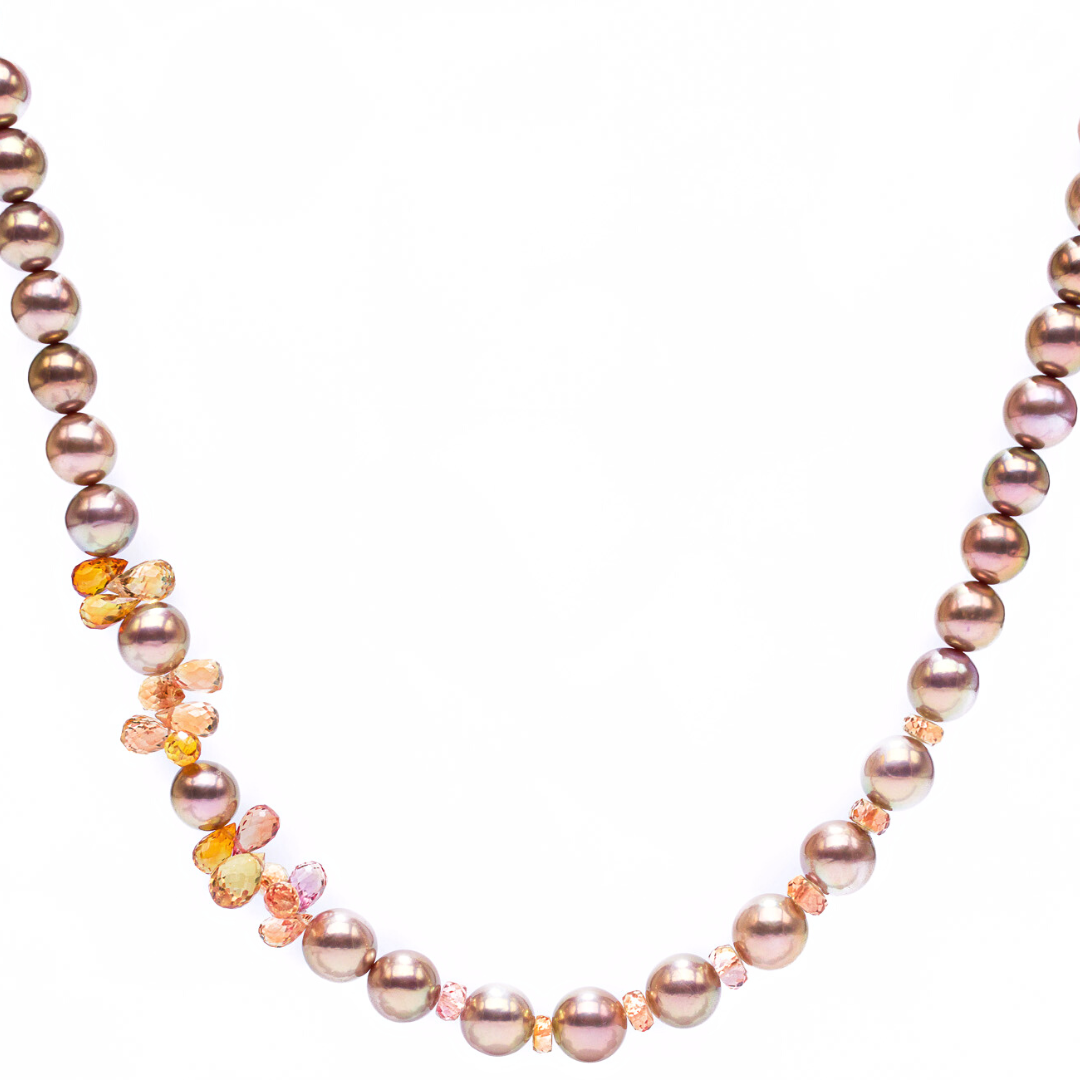 Exquisite Rare Edison Pearls & Padparadscha Sapphire Necklace