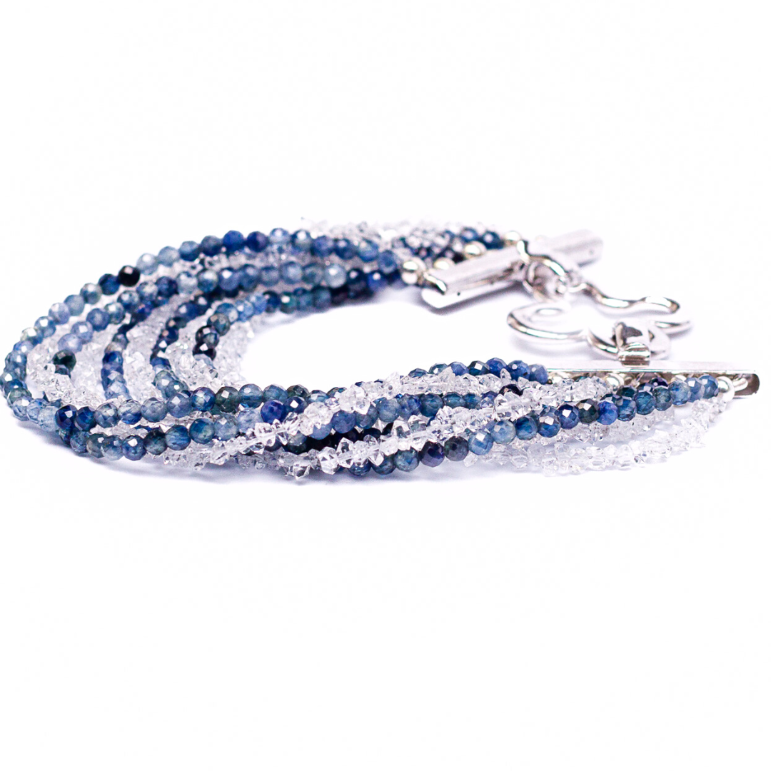 Sparkling Blue Sapphire, Herkimer Diamond & Fine Silver Bracelet
